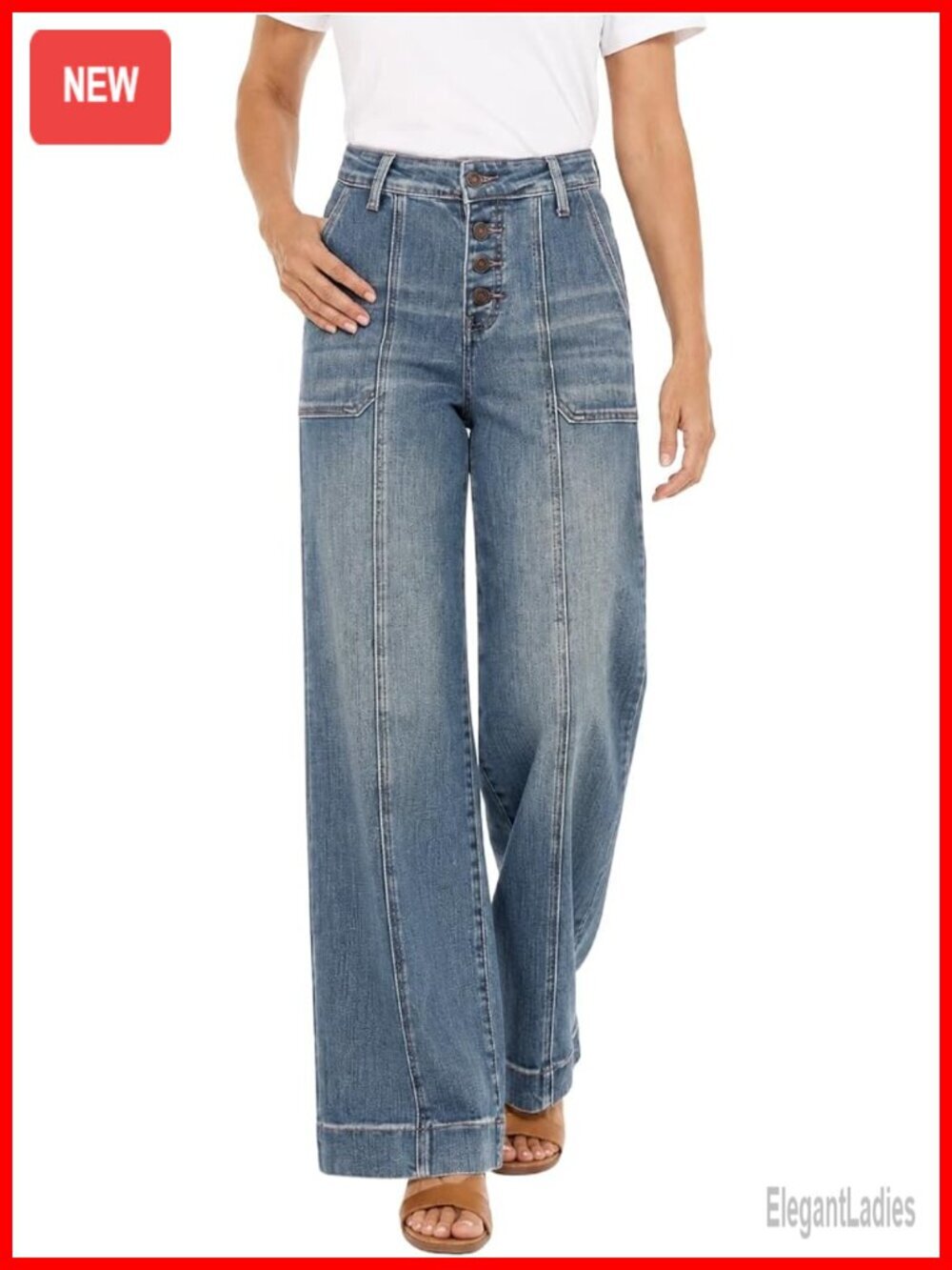 High Rise Wide Leg Dad Jeans Stretchy Tummy Control Denim